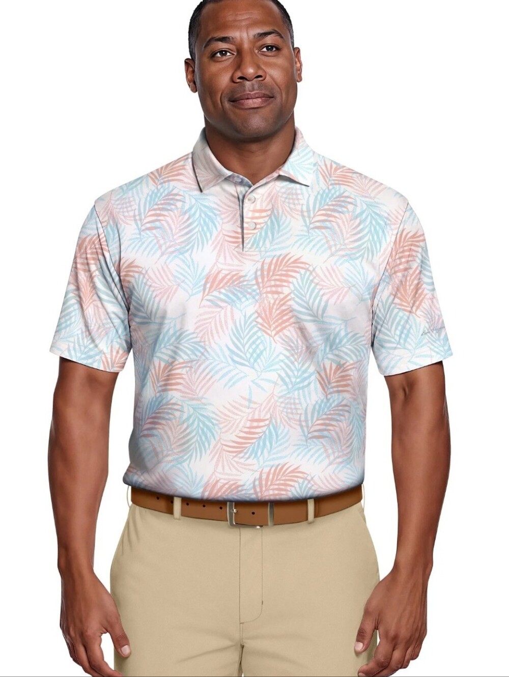 Ben Hogan Men's  Performance Textured Multi-color Tropical Short Sleeve Polo